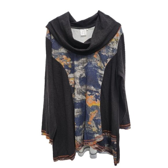 Parsley & Sage Womens Abstract Tunic Top Size 1X Black Cowl Neck Crossover Hem - Picture 1 of 10